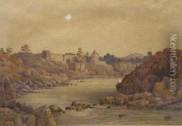 River Scene, Central Provinces Oil Painting - Lieutenant General Henry Francis Hancock