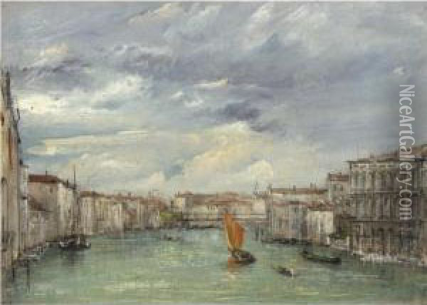 View On The Grand Canal, Venice Oil Painting - Andrew W. Warren