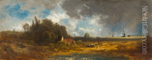 Landschaft Mit Windmuhlen Oil Painting - Eduard Schleich the Elder