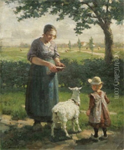 Kvinna Med Barn Och Lamm Oil Painting - Jacobus Frederik Sterre De Jong