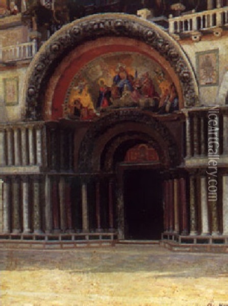 Indgangsportalen Til Marcuskirken, Venedig Oil Painting - Adolf Heinrich Claus Hansen
