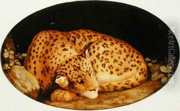 Sleeping Leopard, 1777 Oil Painting - George Stubbs