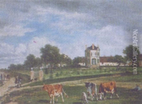 Scene Champetre Autour Du Chateau Oil Painting - Emile van Marcke de Lummen