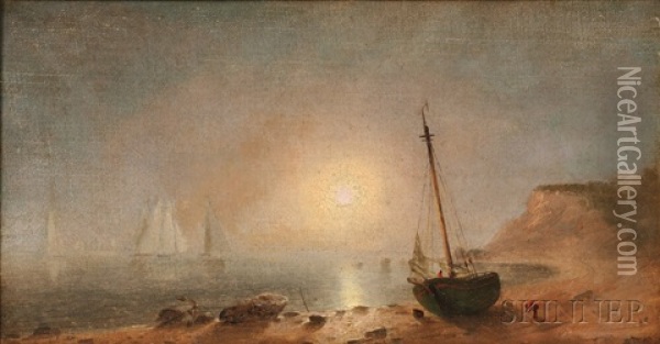 Quiet Harbor, Sun Breaking Through Oil Painting - John Adams Parker
