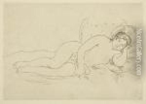 Femme Nue Couchee (tournee A Droite), 2eplanche Oil Painting - Pierre Auguste Renoir