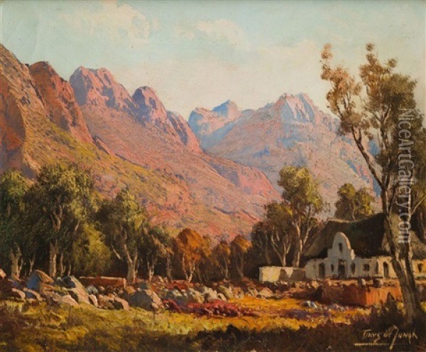 Mountains And House Oil Painting - Tinus de Jongh