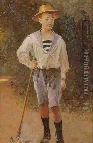 Little Gardener - Portrait of Rudolf Dobrzanski, son of Piotr Oil Painting - Jacek Malczewski