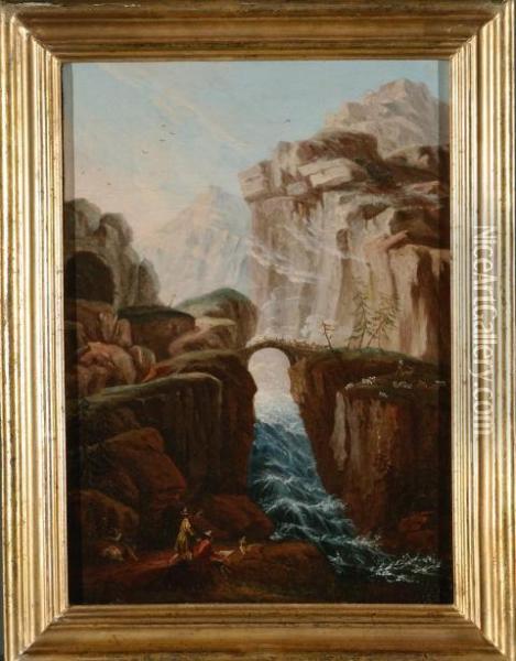 Il Ponte Del Diavolo Oil Painting - Angelo Antonio Cignaroli