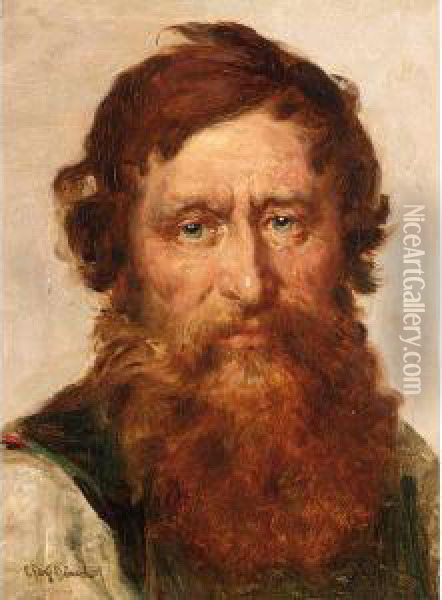 Portrait Of A Bearded Man, Depicted Half Length Oil Painting - Johann Rudolf Rapp