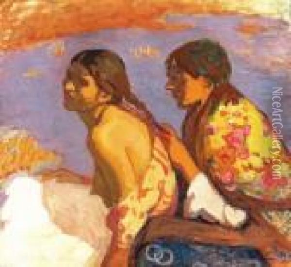 Girls By The Waterside, Around 1910 Oil Painting - Bela Ivanyi Grunwald