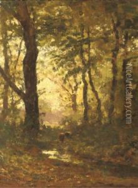 In Het Bosch Van Ruurloo: A Forest Stream Oil Painting - Julius Jacobus Van De Sande Bakhuyzen