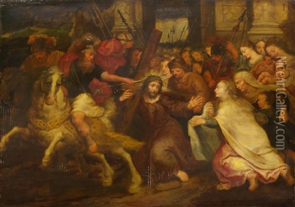 Veronica Meets Christ On The Way To Golgotha Oil Painting - Adam van Noort the Elder