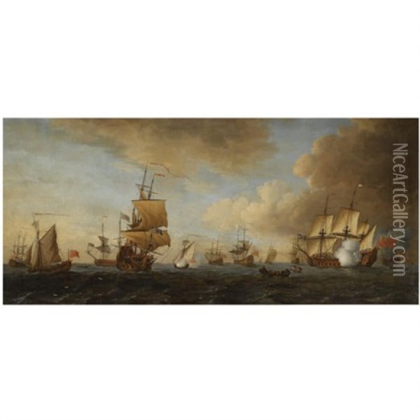 The British Fleet At Sea, 1688 Oil Painting - John Cleveley