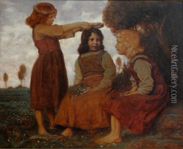 Drei Junge Madchen Oil Painting - Fritz Rehm