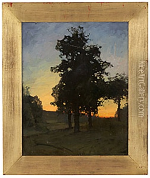 Solnedgang. A Tergo Dedikation Fran Konstnaren Till Axel Tallberg Oil Painting - Alfred Mauritz Bergstroem