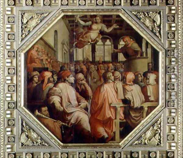 Prayer of Antonio Giacomini for the war with Pisa from the ceiling of the Salone dei Cinquecento, 1565 Oil Painting - Giorgio Vasari