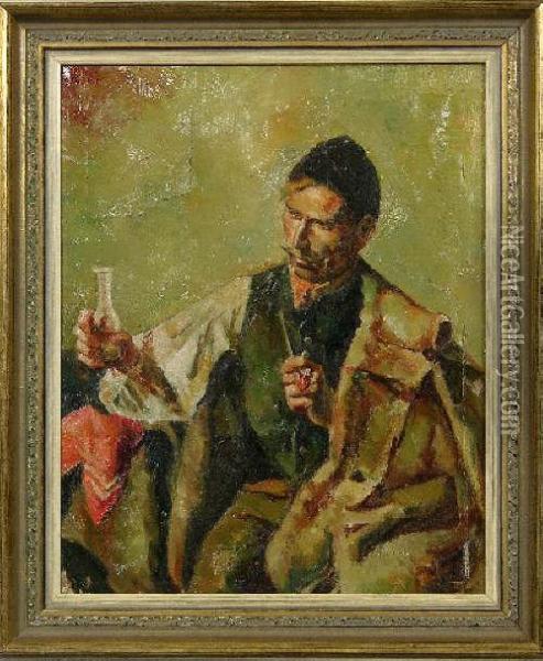 Mann Mit Pfeife Und Flasche Oil Painting - August Ignatz Grosz