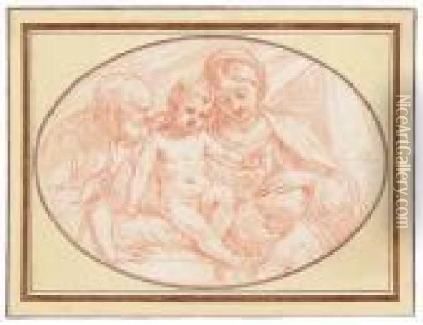 The Holy Family With The Infant Baptist Oil Painting - Simone Cantarini Il Pesarese