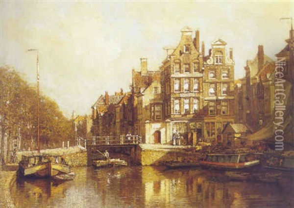 A View Of The Delftse Vaart And Haagse Veer, Rotterdam Oil Painting - Johannes Christiaan Karel Klinkenberg