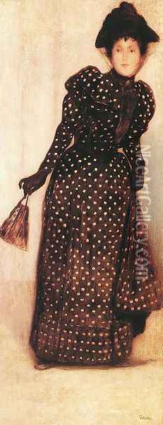 Woman Dressed in Polka Dots Robe 1889 Oil Painting - Jozsef Rippl-Ronai