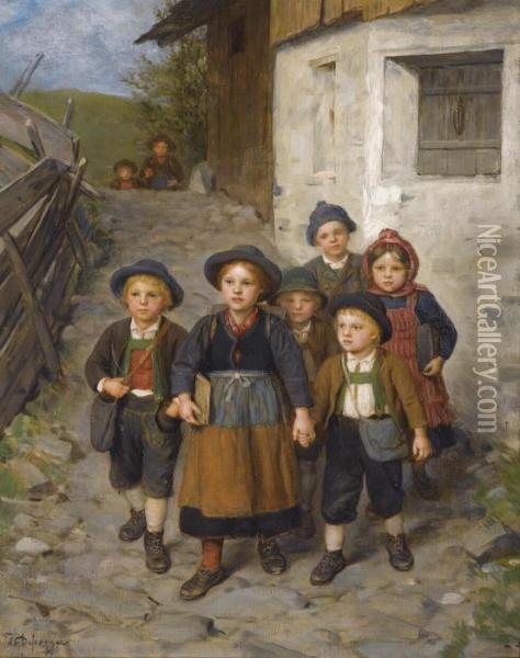Auf Dem Schulweg (going To School) Oil Painting - Franz Von Defregger