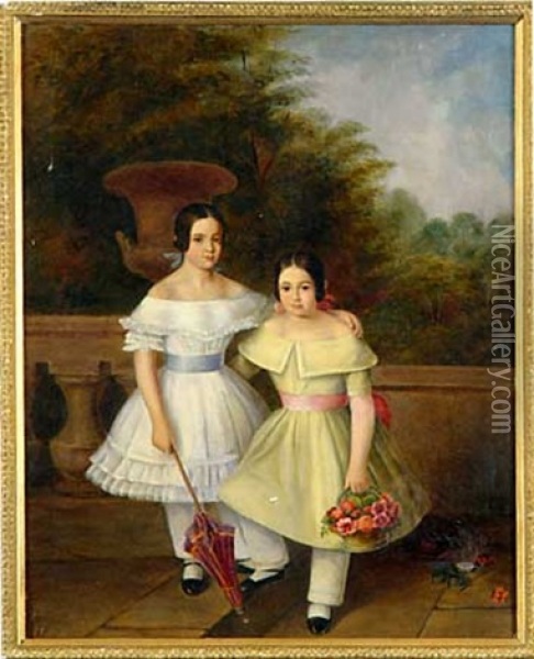 Portrait Of Two Young Girls Oil Painting - Samuel F.B. Morse