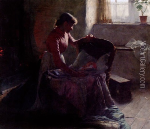 Vid Vaggan Oil Painting - Edwin Harris