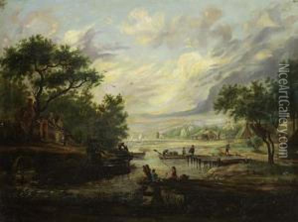 Village Harbour Oil Painting - Jacob Salomonsz. Ruysdael