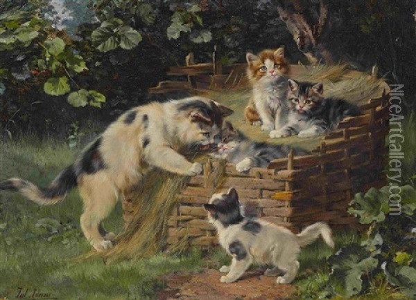 Katzenmutter Mit Ihren Vier Jungen Oil Painting - Julius Adam the Younger