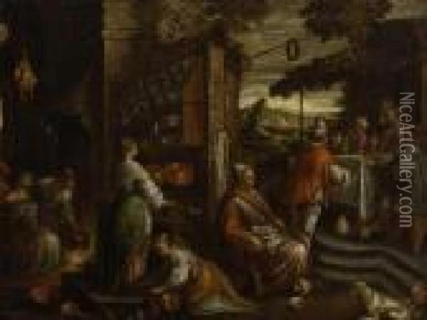 Christus In Emmaus. Oil Painting - Jacopo Bassano (Jacopo da Ponte)