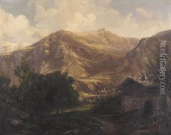 Mountain View Oil Painting - Adolphe Frederic Lejeune