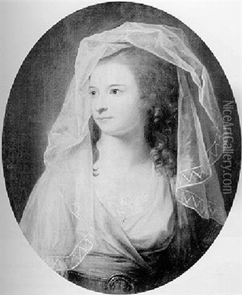 Portrait Of Maria Elena Kortright Wearing White Chiffon Veil Oil Painting - Jens Juel