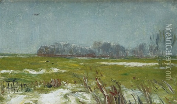 Thawing In March Oil Painting - Hans Peter Feddersen the Younger