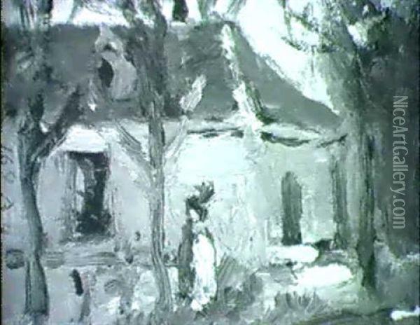 Old House And Woman Oil Painting - Robert Henri