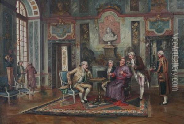 The Chess Match Oil Painting - Juan Antonio Gonzales