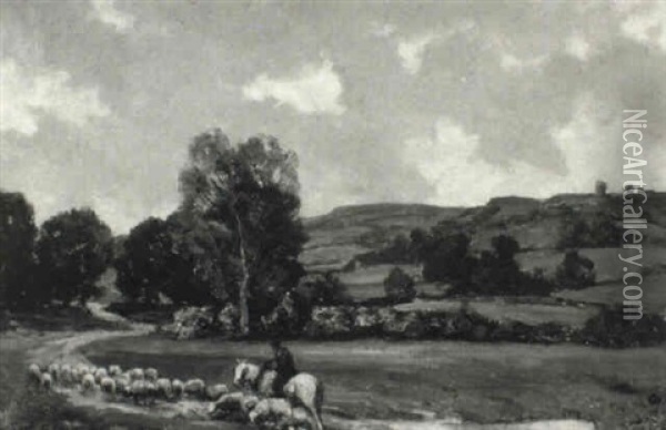 Returning Home With The Flock Oil Painting - Sir Herbert Edwin Pelham Hughes-Stanton