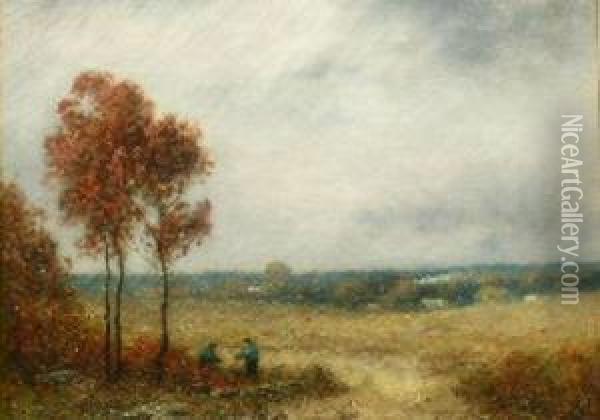 Figures At The Edge Of A Wood, Autumn Oil Painting - Frank Russell Green