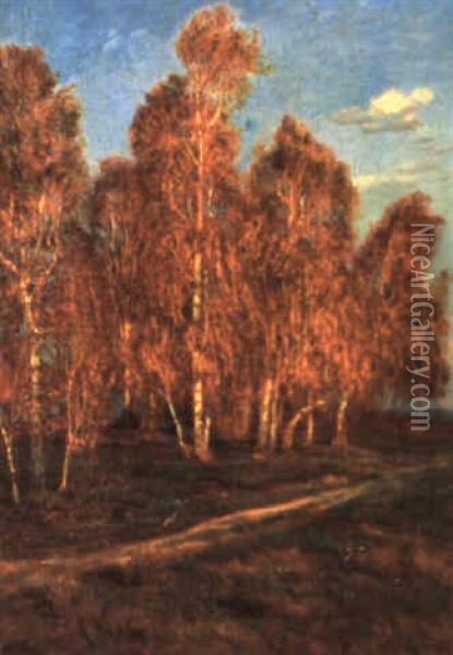 Herbstlicher Birkenwald Oil Painting - Thomas Leitner