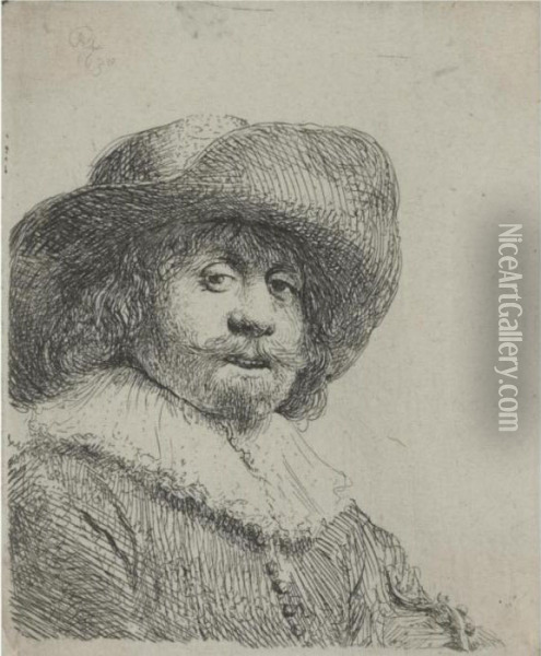 Man In A Broad-brimmed Hat (b., Holl. 311; H. 158; Bb.38-c) Oil Painting - Rembrandt Van Rijn