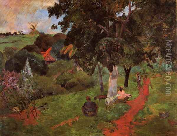 Martinique Landscape Aka Comings And Goings Oil Painting - Paul Gauguin