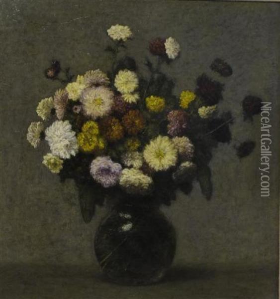 Still-life Of Chrysanthemums Oil Painting - Theodore Fantin-Latour