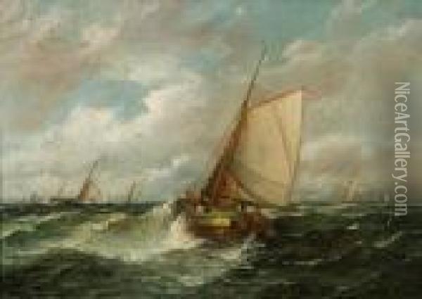 Vessels At Sea Oil Painting - John Moore Of Ipswich