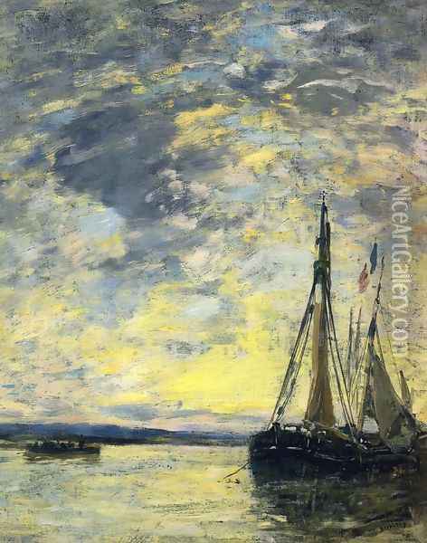 Sailboats at the Quay Oil Painting - Eugene Boudin