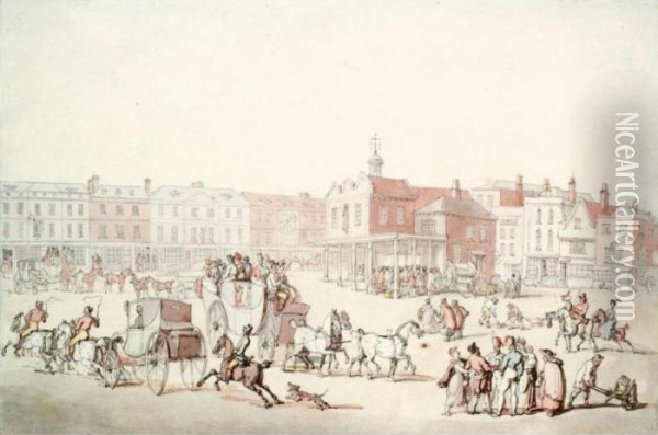 The Market Square, Kingston-upon-thames Oil Painting - Thomas Rowlandson