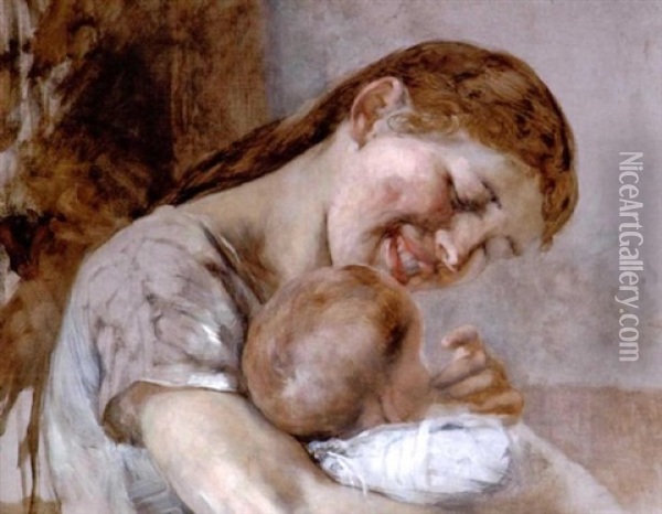 Mother's Affection Oil Painting - Georgios Jakobides
