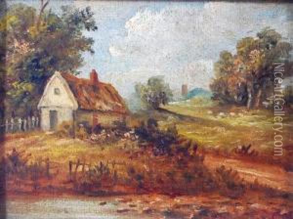 Thatched Cottage In A Landscape Oil Painting - Christopher Mark Maskell