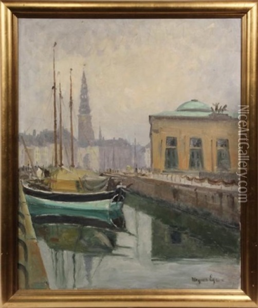 Danish Harbor Oil Painting - Mogens Ege