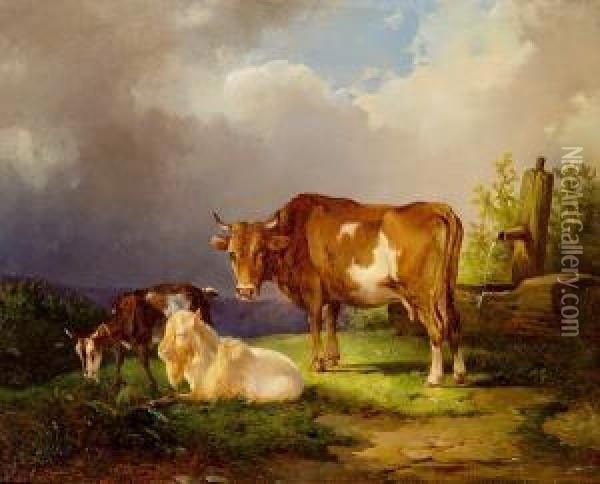 Tiere Auf Der Hochalm Oil Painting - Edmund Mahlknecht