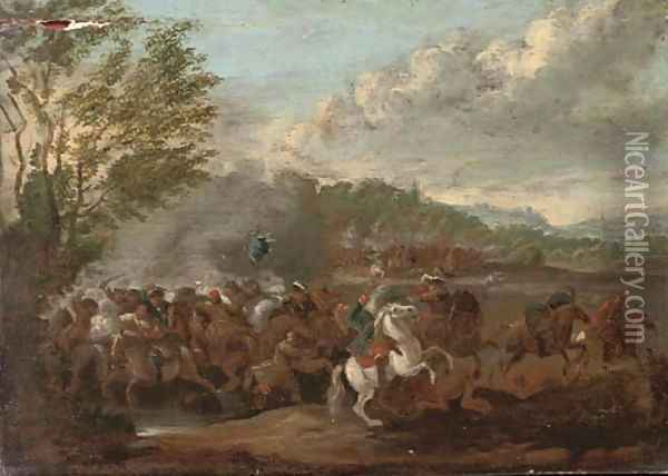 A cavalry battle Oil Painting - Sebastian Vrancx