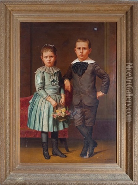 Portrait Of Louise 'lulu' M'liss Rolling (1886 1919) And James Henry Rolling (1885 1968) Oil Painting - John Genin